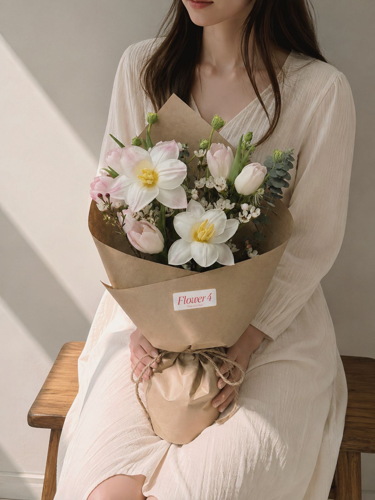 Bó hoa 10 bông Tulip hồng Hà Lan mix Thanh Liễu
