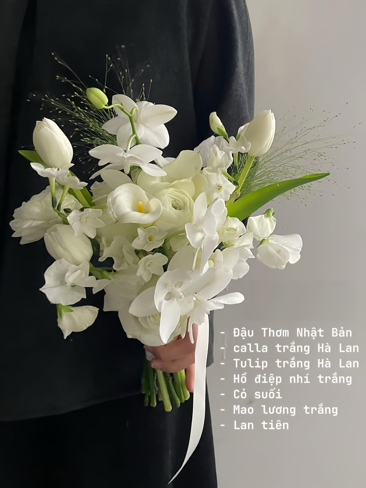 Bó hoa cưới tone trắng mix